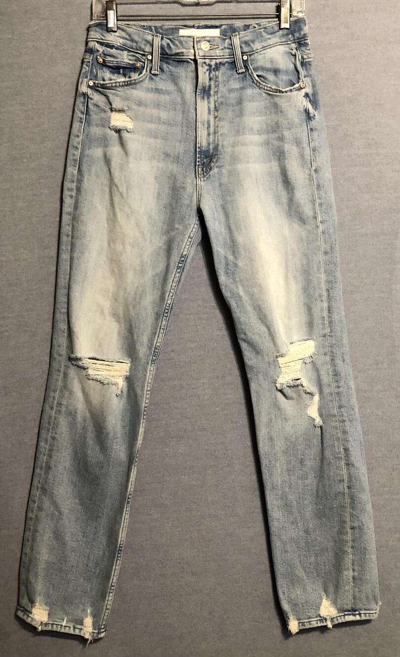 Mother Jeans Womens 29 High Waisted Rider Skimp Blue Distressed Straight Denim